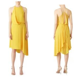 Halston Heritage Yellow Draped Dress Asymmetrical Cocktail Dress